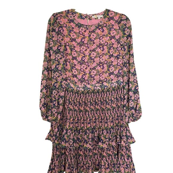 Boden Women's 6L Tall Floral Long-Sleeve Tiered Plisse Skirt Mini Dress - Picture 2 of 16